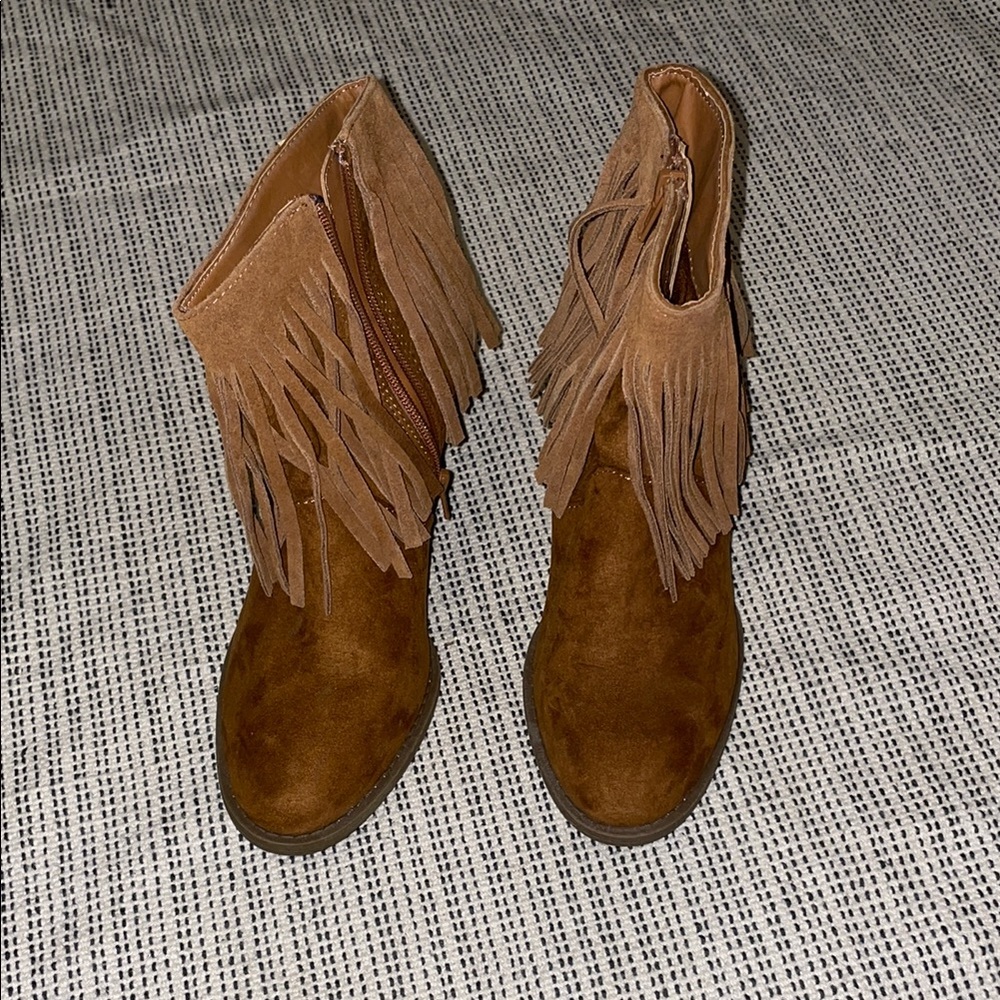 Fringe Suede Brown Ankle Boots